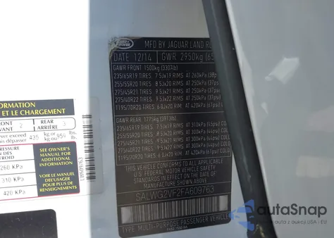 2015 Land Rover Range Rover Sport 3.0L V6 Supercharged Hse/3.0L V6 Supercharged Se from USA, damaged, VIN SALWG2VF2FA609763